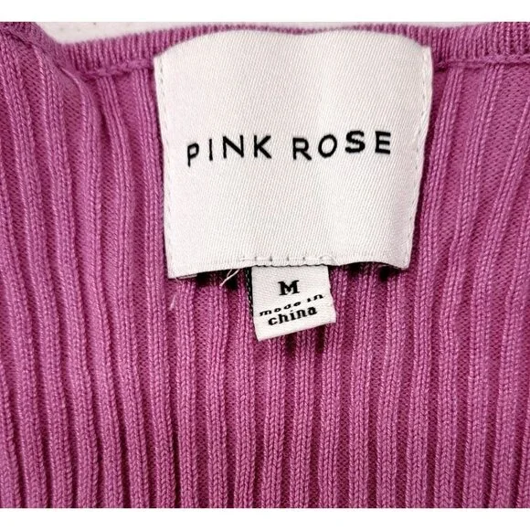Pink Rose Ribbed Knit Wrap Sweater Medium Mauve Long Sleeve Top New - Picture 4 of 5